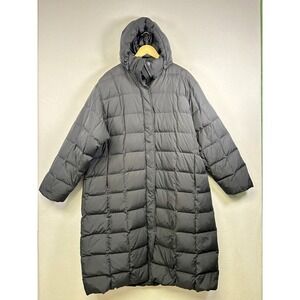 Lands End Goose Down Puffer Coat Womens 2X Black Removable Hood Long Parka